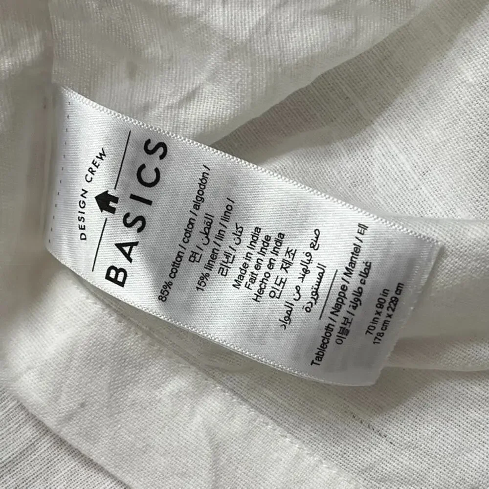Pottery Barn Design Crew Basics Cotton Linen White Tablecloth 70” x 90”
